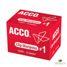 ACCO CLIP MARIPOSA NO. 1 PARA 150 HOJAS CAJA CON 12 PZAS-P1710