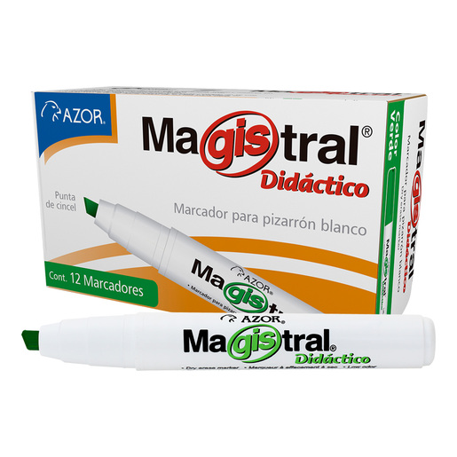 AZOR MARCADOR MAGISTRAL DIDACTICO PARA PIZARRON COLOR VERDE CAJA C/12 PIEZAS- 301.8350VE