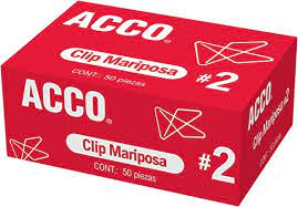 [ACC-CLI-P1720] ACCO CLIP MARIPOSA NO. 2 PARA 100 HOJAS CAJA CON 50 PZAS-P1720