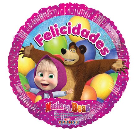 ADRILU GLOBO MASHA Y EL OSO FELICIDADES COLOR ROSA TAMAÑO GRADE-480104