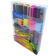 [AZO-MAR-301.2625] AZOR RESALTADOR FLUORESCENTE VISION PLUS BLISTER CON 5 COLORES PUNTA CINCEL -301.2625