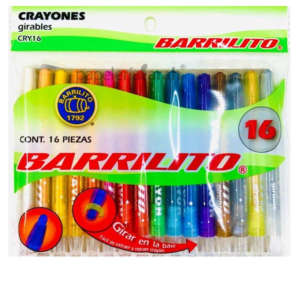 BARRILITO CRAYON GIRABLE PAQ. CON 16 COLORES-CRY16