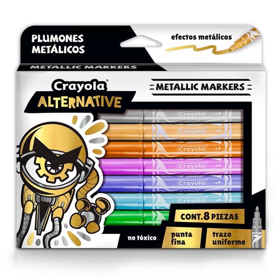 CRAYOLA PLUMONES METALLIC ALTERNATIVE PAQ. CON 8 PZAS-58-8628-7501058286284