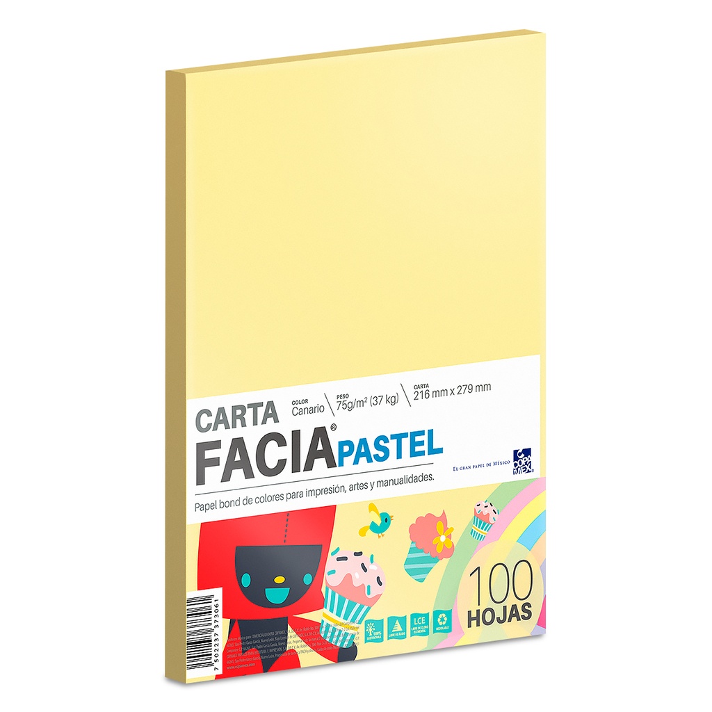 FACIA PAPEL BOND CARTA AMARILLO PASTEL 100 HOJAS-73061