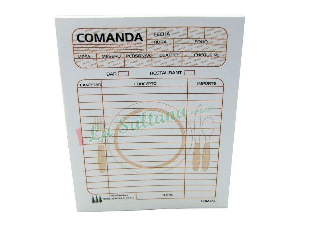 PINOS ALTOS COMANDA COM 1/4 PAPEL BOND RAYA 1/4 CON 50 HOJAS-372524