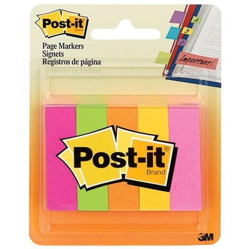 [3M-BAN-MT900179409] 3M BANDERITAS ADHESIVAS POST-IT PAQ. CON 5 BLOCKS COLORES NEON-MT900179409