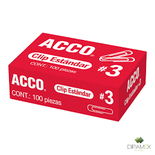 [ACC-CLI-P1670] ACCO CLIP ESTANDAR NO. 3 PARA 15 HOJAS CAJA CON 100 PZAS-P1670