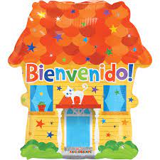 [ADR-GLO-442591] ADRILU GLOBO BIENVENIDO SILUETA DE CASA COLOR NARNAJA CON AMARILLO TAMAÑO GRANDE-442591