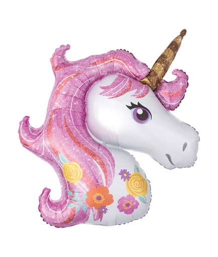 [ADR-GLO-372732] ADRILU GLOBO SILUETA UNICORNIO ROSA CON DORADO EXTRA GRANDE-372732