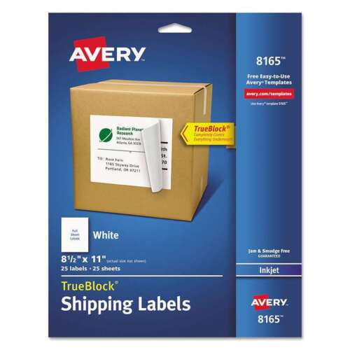 [AVE-ETI-8165] AVERY ETIQUETA INKJET BLANCA 21.59 X 27.94 CM CON 25 ETIQUETAS-8165