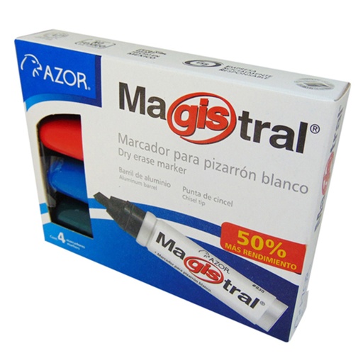 [AZO-MAR-301.830-4] AZOR MARCADOR MAGISTRAL PARA PIZARRON BLISTER CON 4 COLORES-301.830-4