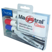 [AZO-MAR-301.83474] AZOR MARCADOR MAGISTRAL PARA PIZARRON BLISTER CON 4 COLORES-301.83474