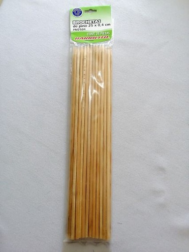 [BAR-PAL-PM2504] BARRILITO BROCHETA DE MADERA 4MM X 250MM BOLSA CON 25 PZAS-PM2504