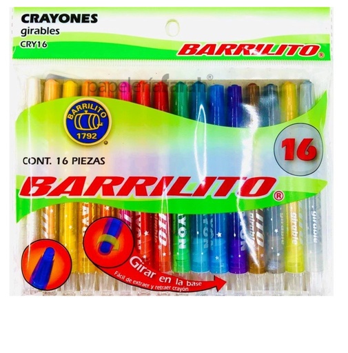 [BAR-CRA-CRY16] BARRILITO CRAYON GIRABLE PAQ. CON 16 COLORES-CRY16