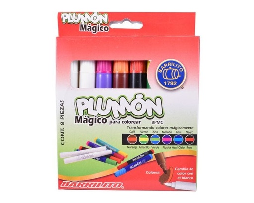[BAR-PLU-8PMC] BARRILITO MARCADOR PLUMON MAGICO PAQ. CON 8 COLORES-8PMC