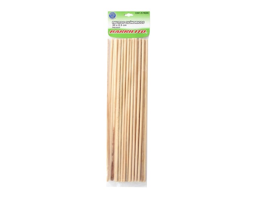 [BAR-PAL-PM3005] BARRILITO PALITOS CILINDRICOS DE MADERA 5MM X 300MM BOLSA CON 35 PZAS-PM3005
