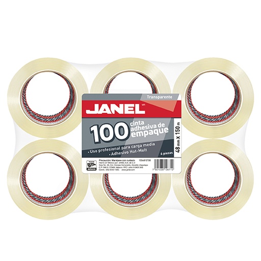 [JAN-CIN-1554815700] JANEL CINTA ADHESIVA TRANSPARENTE MODELO 100 48MM X 150M PAQ. CON 6 PZAS-1554815700