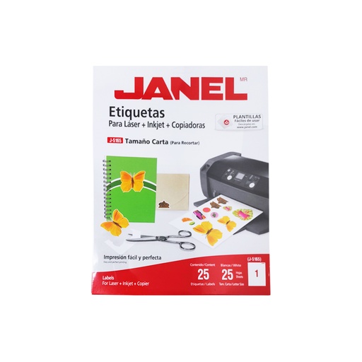 [JAN-ETI-5165-25] JANEL ETIQUETA BLANCA MODELO J- 5165-25 TAMAÑO CARTA CON 25 HOJAS -1085165101