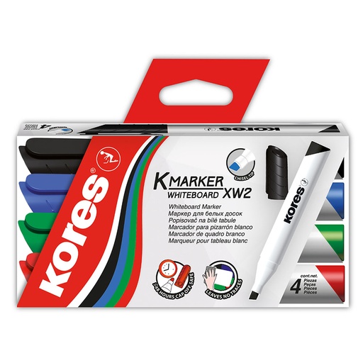[KOR-MAR-2084556] KORES MARCADOR PARA PIZARRON CAJA CON 4 COLORES-20845.56