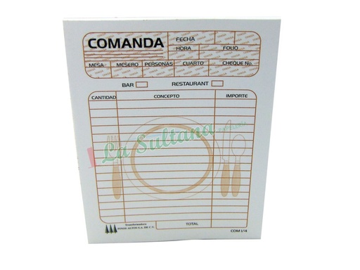 [PIA-COM-COM14] PINOS ALTOS COMANDA COM 1/4 PAPEL BOND RAYA 1/4 CON 50 HOJAS-372524
