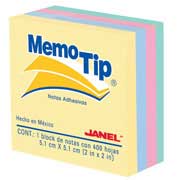 [JAN-NOT-6590202296] JANEL NOTAS ADHESIVAS MEMO TIP MINICUBO PASTEL (2X2) CON 400 HOJAS-6590202296